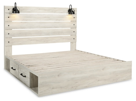Cambeck King Panel Bed with 2 Storage Drawers with Mirrored Dresser and Nightstand - furniture place usa