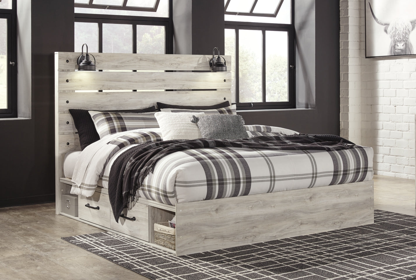 Cambeck King Panel Bed with 2 Storage Drawers with Mirrored Dresser and Chest - PKG007506 - furniture place usa