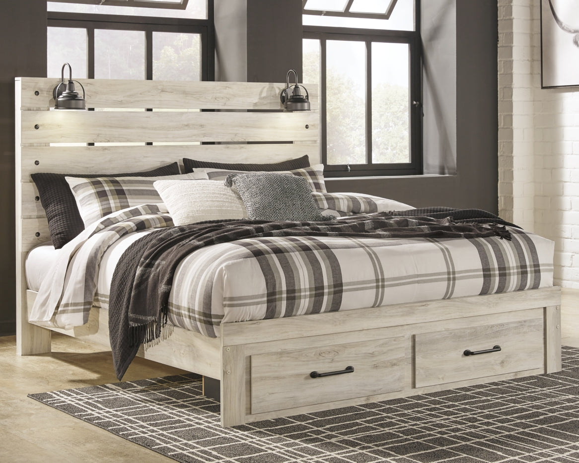 Cambeck King Panel Bed with 2 Storage Drawers with Mirrored Dresser and Chest - PKG003046 - furniture place usa