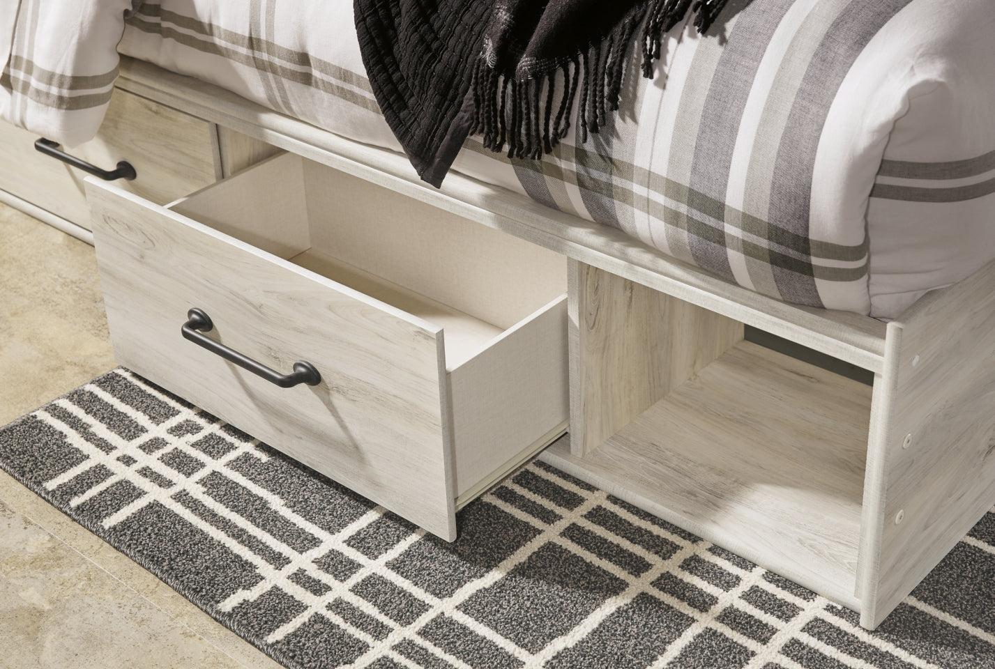 Cambeck Twin Panel Bed with 4 Storage Drawers with Mirrored Dresser and 2 Nightstands - furniture place usa
