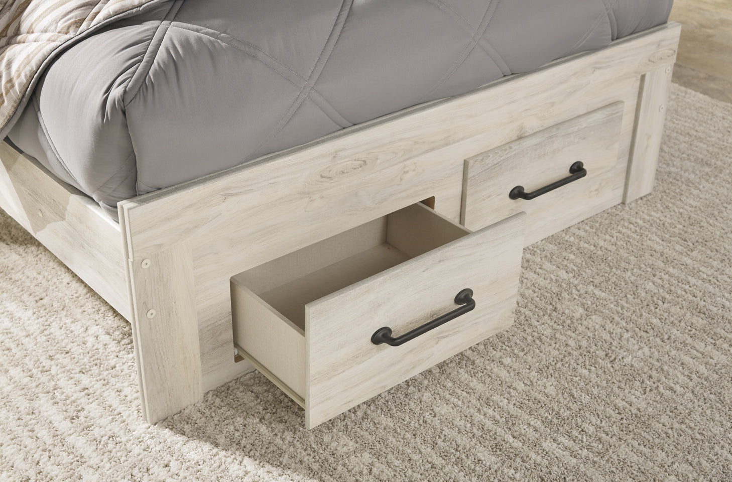 Cambeck Queen Panel Bed with 4 Storage Drawers with Mirrored Dresser, Chest and Nightstand - furniture place usa