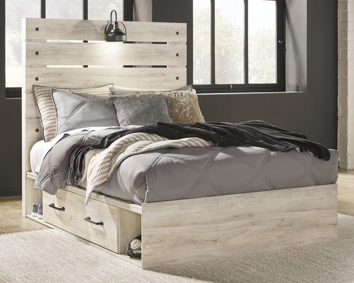 Cambeck Full Panel Bed with 4 Storage Drawers with Mirrored Dresser and Chest - furniture place usa