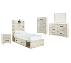 Cambeck Twin Panel Bed with 2 Storage Drawers with Mirrored Dresser, Chest and Nightstand - furniture place usa