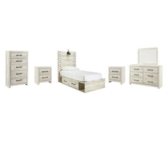 Cambeck Twin Panel Bed with 2 Storage Drawers with Mirrored Dresser, Chest and 2 Nightstands - furniture place usa