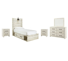 Cambeck Twin Panel Bed with 2 Storage Drawers with Mirrored Dresser and 2 Nightstands - furniture place usa