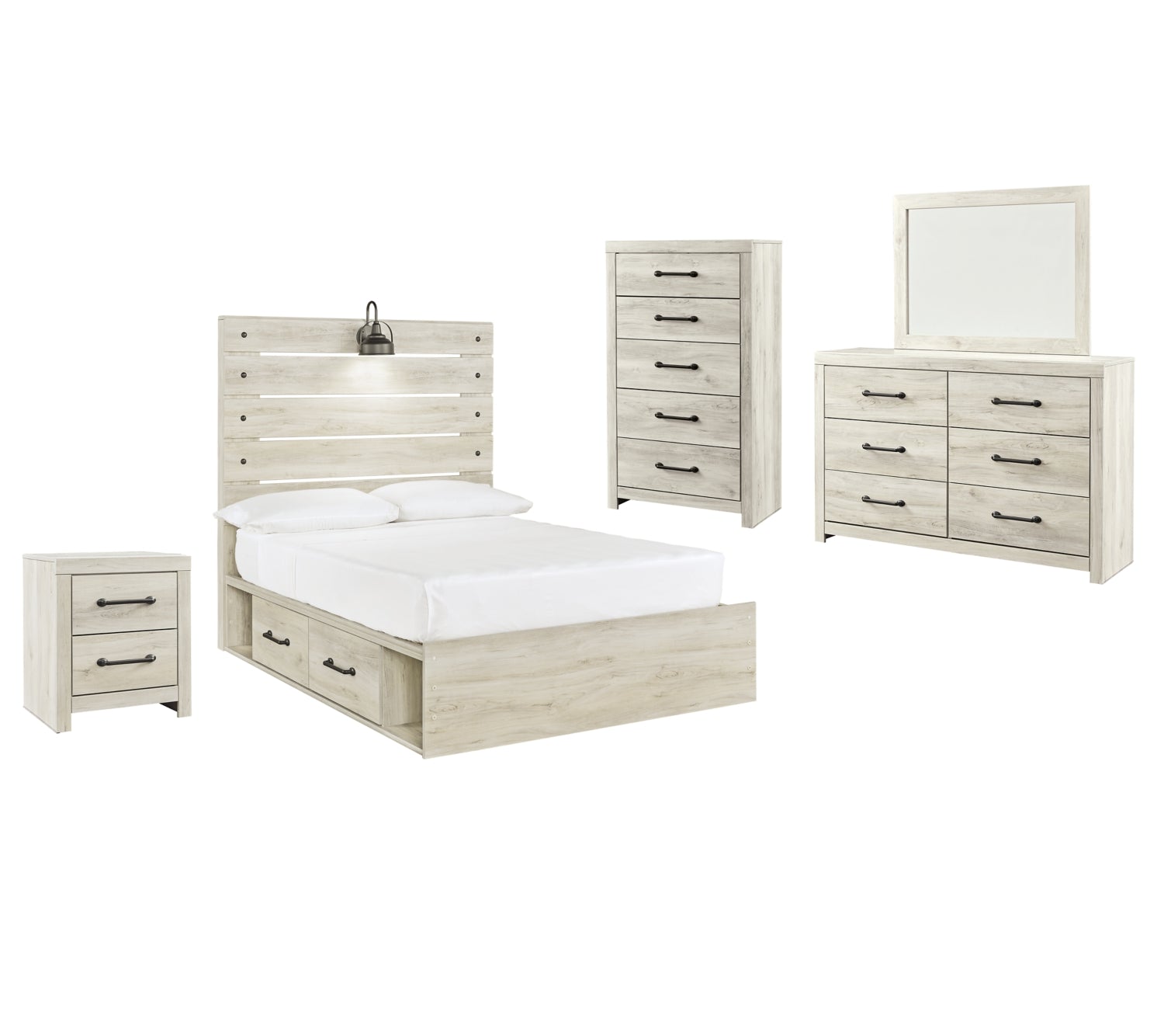 Cambeck Twin Panel Bed with 2 Storage Drawers with Mirrored Dresser, Chest and Nightstand - furniture place usa