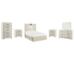 Cambeck Twin Panel Bed with 2 Storage Drawers with Mirrored Dresser, Chest and 2 Nightstands - furniture place usa