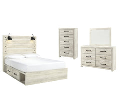 Cambeck Twin Panel Bed with 2 Storage Drawers with Mirrored Dresser and Chest - furniture place usa