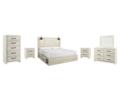 Cambeck Twin Panel Bed with 2 Storage Drawers with Mirrored Dresser, Chest and 2 Nightstands - furniture place usa