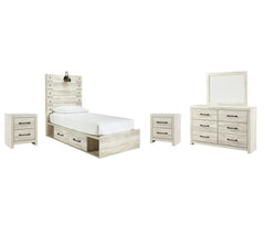 Cambeck Twin Panel Bed with 4 Storage Drawers with Mirrored Dresser and 2 Nightstands - furniture place usa