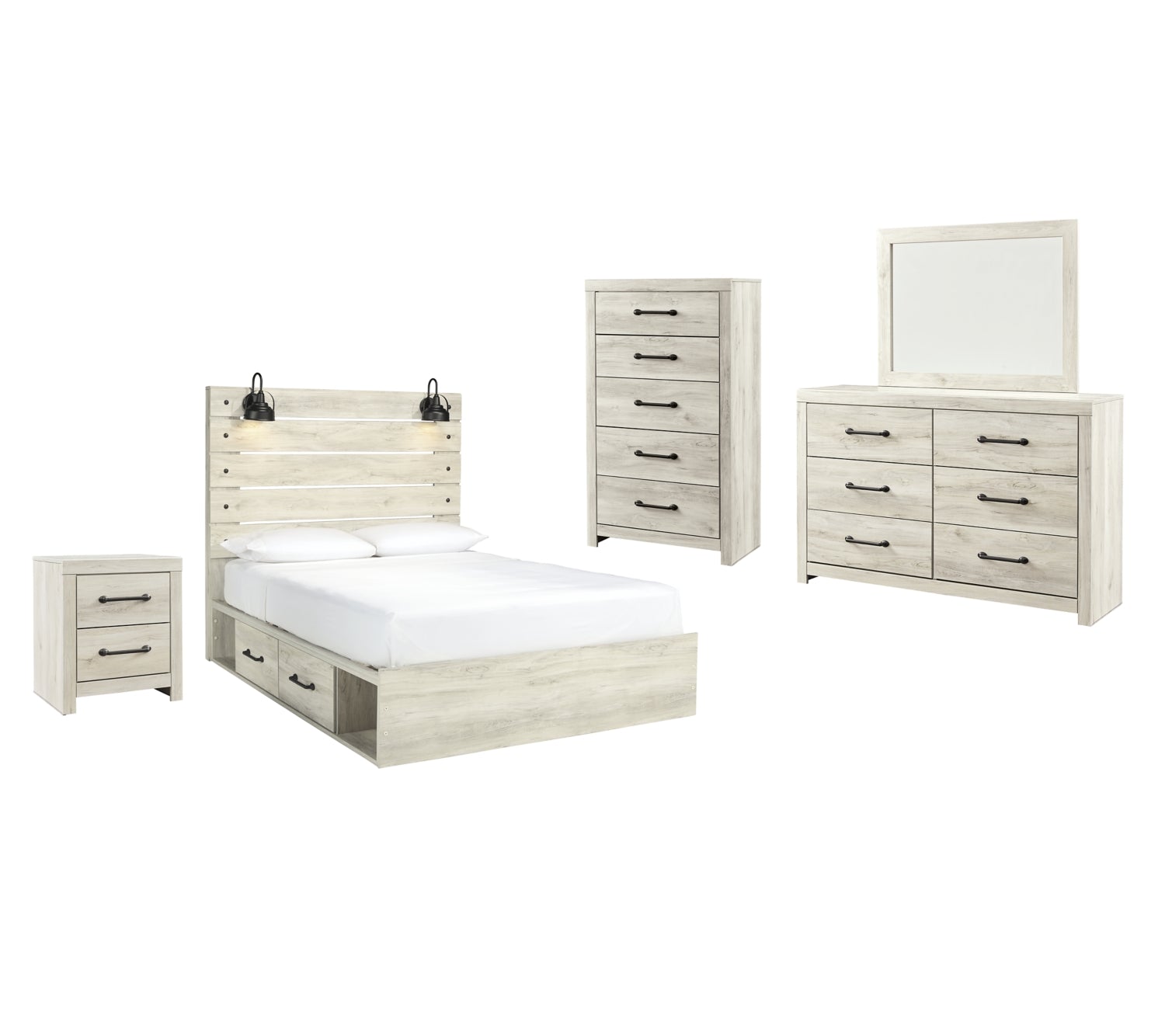 Cambeck Queen Panel Bed with 4 Storage Drawers with Mirrored Dresser, Chest and Nightstand - furniture place usa