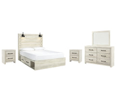 Cambeck Twin Panel Bed with 4 Storage Drawers with Mirrored Dresser and 2 Nightstands - furniture place usa