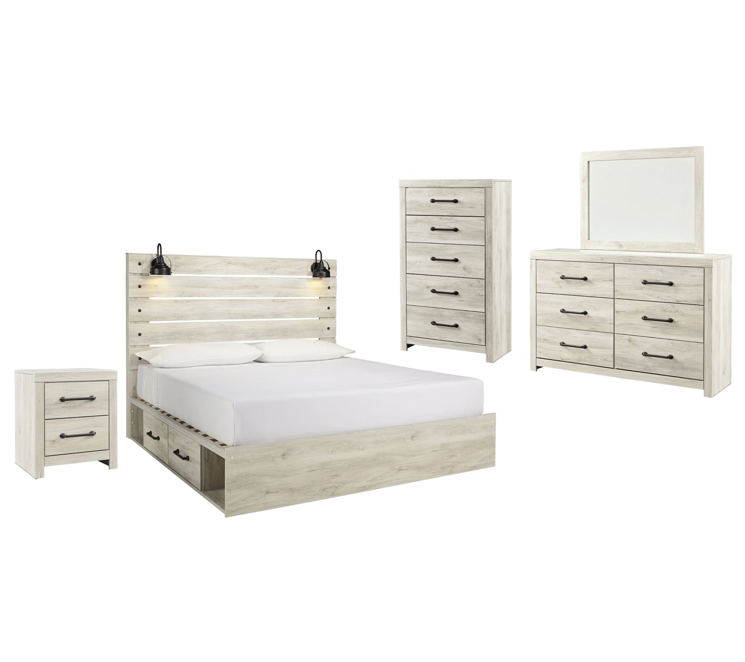 Cambeck Queen Panel Bed with 4 Storage Drawers with Mirrored Dresser, Chest and Nightstand - furniture place usa