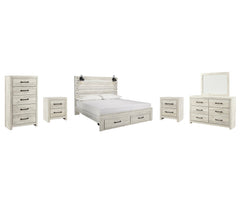 Cambeck King Panel Bed with 2 Storage Drawers with Mirrored Dresser, Chest and 2 Nightstands - PKG003048 - furniture place usa