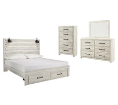 Cambeck King Panel Bed with 2 Storage Drawers with Mirrored Dresser and Chest - PKG003046 - furniture place usa
