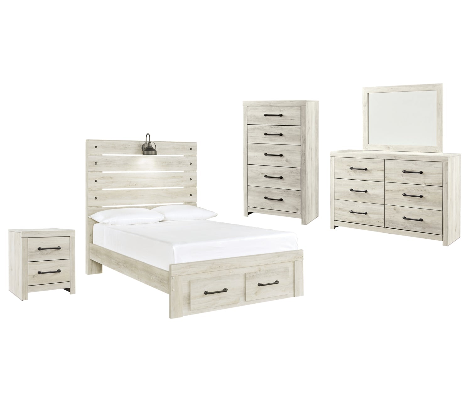 Cambeck King Panel Bed with 2 Storage Drawers with Mirrored Dresser, Chest and Nightstand - PKG003047 - furniture place usa