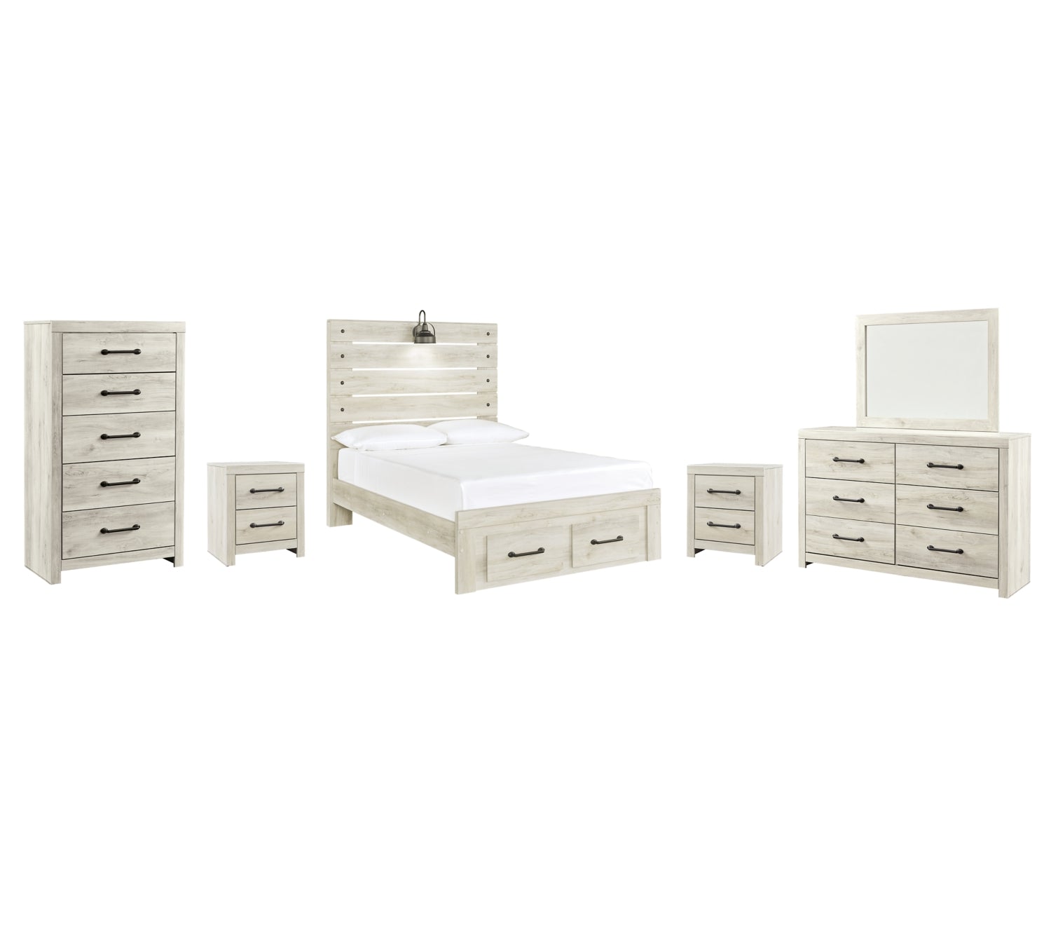 Cambeck King Panel Bed with 2 Storage Drawers with Mirrored Dresser, Chest and 2 Nightstands - PKG003048 - furniture place usa