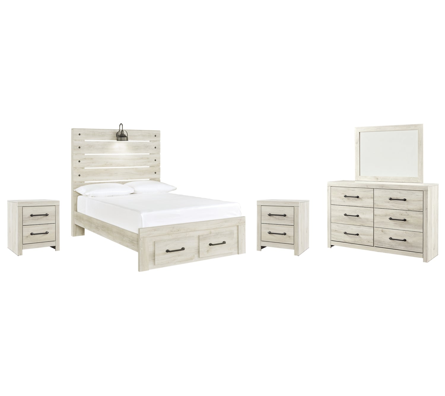 Cambeck King Panel Bed with 2 Storage Drawers with Mirrored Dresser and 2 Nightstands - PKG003045 - furniture place usa