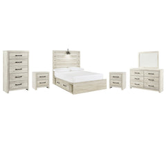 Cambeck Full Panel Bed with 4 Storage Drawers with Mirrored Dresser, Chest and 2 Nightstands - furniture place usa