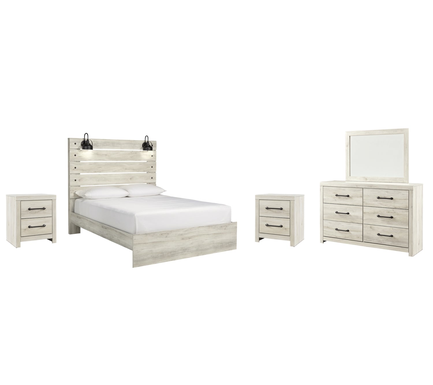 Cambeck King Panel Bed with 2 Storage Drawers with Mirrored Dresser and 2 Nightstands - PKG003045 - furniture place usa