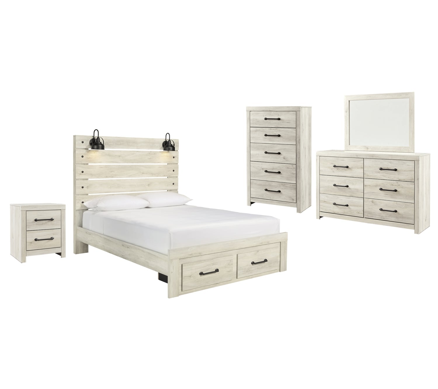Cambeck King Panel Bed with 2 Storage Drawers with Mirrored Dresser, Chest and Nightstand - PKG003047 - furniture place usa
