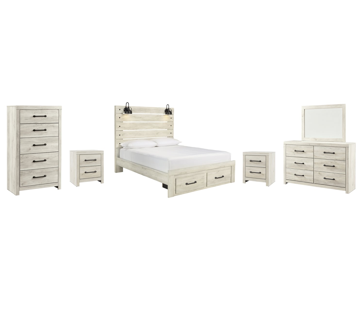 Cambeck King Panel Bed with 2 Storage Drawers with Mirrored Dresser, Chest and 2 Nightstands - PKG003048 - furniture place usa