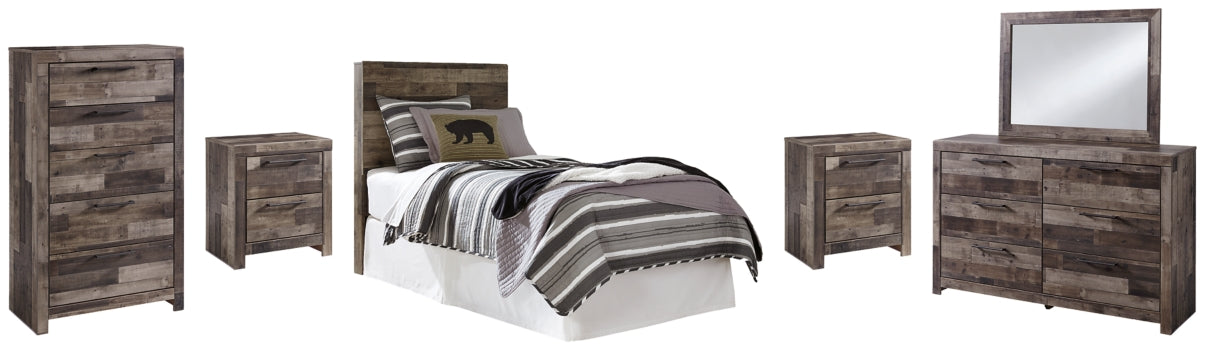 Derekson Twin Panel Headboard Bed with Mirrored Dresser, Chest and 2 Nightstands - furniture place usa