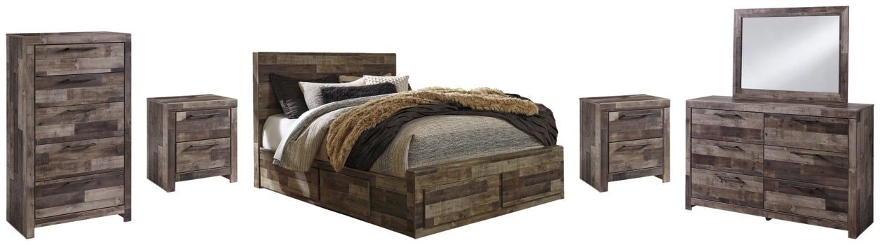 Derekson Queen Panel Bed with 4 Storage Drawers with Mirrored Dresser, Chest and 2 Nightstands - furniture place usa