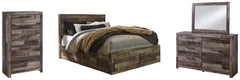 Derekson Queen Panel Bed with 4 Storage Drawers with Mirrored Dresser and Chest - furniture place usa