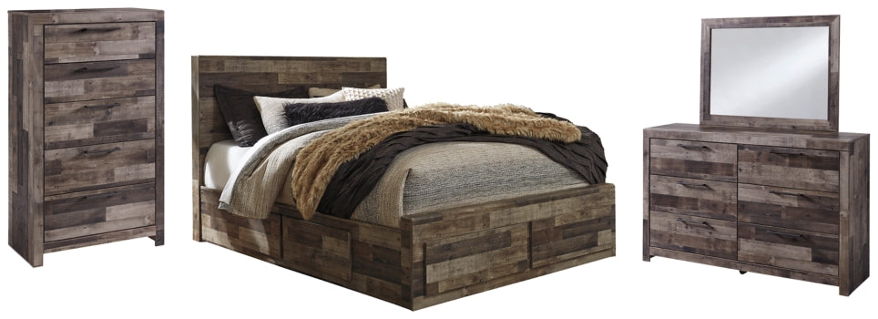Derekson Queen Panel Bed with 6 Storage Drawers with Mirrored Dresser and Chest - furniture place usa