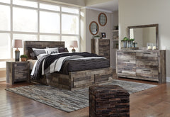 Derekson Queen Panel Bed with 4 Storage Drawers with Mirrored Dresser, Chest and 2 Nightstands - furniture place usa