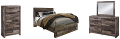 Derekson Queen Panel Bed with 2 Storage Drawers with Mirrored Dresser and Chest - PKG003456 - furniture place usa