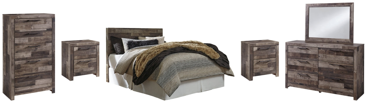 Derekson Queen/Full Panel Headboard Bed with Mirrored Dresser, Chest and 2 Nightstands - furniture place usa