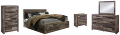 Derekson King Panel Bed with 6 Storage Drawers with Mirrored Dresser, Chest and Nightstand - furniture place usa
