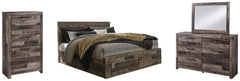 Derekson King Panel Bed with 6 Storage Drawers with Mirrored Dresser and Chest - furniture place usa