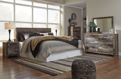 Derekson King Panel Headboard Bed with Mirrored Dresser, Chest and 2 Nightstands - furniture place usa