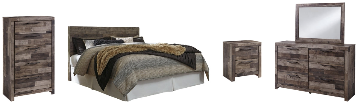 Derekson King Panel Headboard Bed with Mirrored Dresser, Chest and Nightstand - furniture place usa