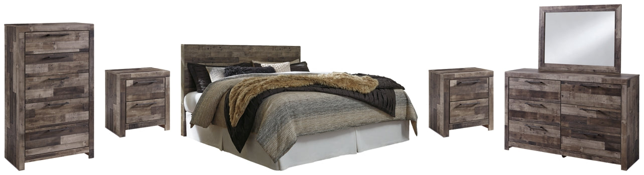 Derekson King Panel Headboard Bed with Mirrored Dresser, Chest and 2 Nightstands - furniture place usa