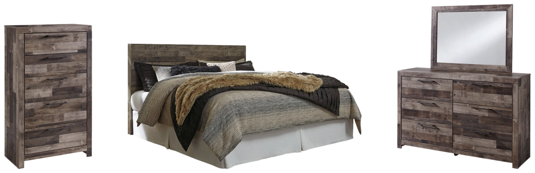 Derekson King Panel Headboard Bed with Mirrored Dresser and Chest - furniture place usa