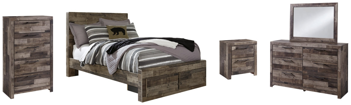 Derekson Full Panel Bed with 2 Storage Drawers with Mirrored Dresser, Chest and Nightstand - furniture place usa