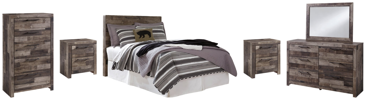Derekson Full Panel Headboard Bed with Mirrored Dresser, Chest and 2 Nightstands - furniture place usa