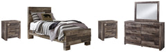 Derekson Twin Panel Bed with Mirrored Dresser and 2 Nightstands - furniture place usa
