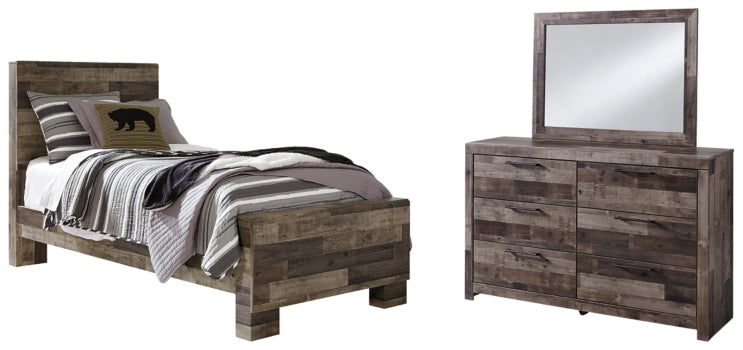 Derekson Twin Panel Bed with Mirrored Dresser - furniture place usa