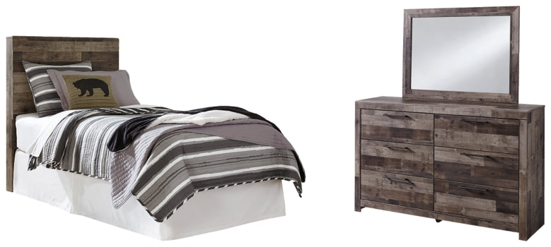 Derekson Twin Panel Headboard Bed with Mirrored Dresser - furniture place usa