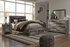 Derekson Queen Panel Bed with 2 Storage Drawers with Mirrored Dresser and Nightstand - furniture place usa