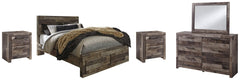 Derekson Queen Panel Bed with 2 Storage Drawers with Mirrored Dresser, Chest and Nightstand - PKG003397 - furniture place usa