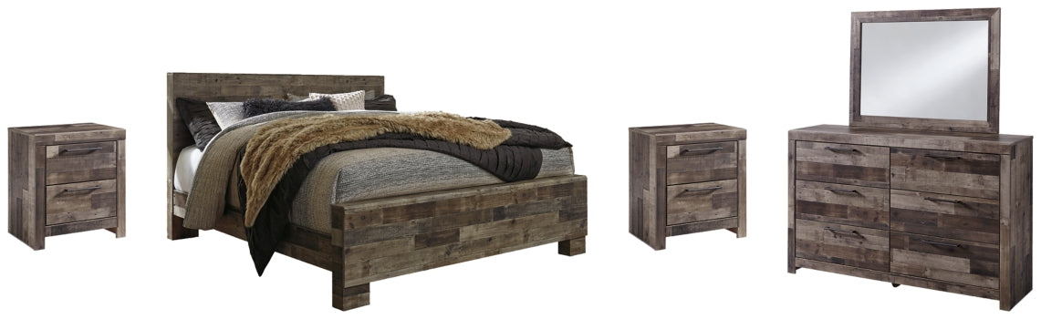 Derekson King Panel Bed with Mirrored Dresser and 2 Nightstands - furniture place usa