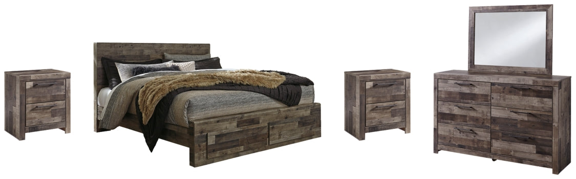 Derekson King Panel Bed with 2 Storage Drawers with Mirrored Dresser and 2 Nightstands - furniture place usa
