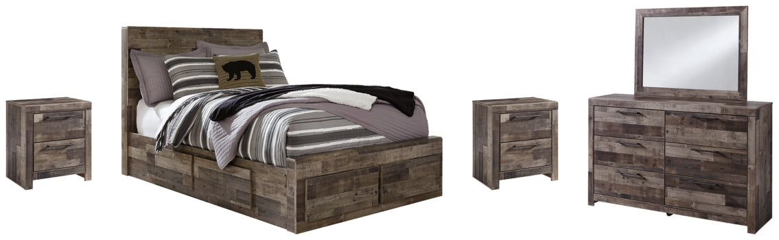 Derekson Full Panel Bed with 6 Storage Drawers with Mirrored Dresser and 2 Nightstands - furniture place usa