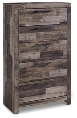 Derekson King Panel Bed with 6 Storage Drawers with Mirrored Dresser, Chest and Nightstand - furniture place usa